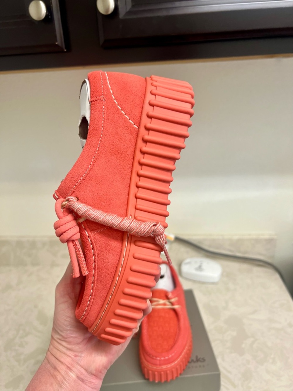 Clarks Suede Torhil Bee Comfort Platform Moccasin Toe Loafers (Coral) - Picture 9 of 16